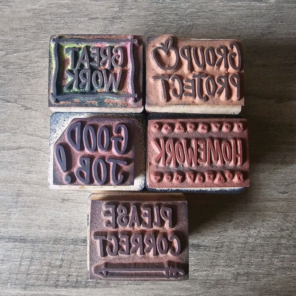 Teacher Vintage Rubber Stamps School Gradeschool Lot Of 5